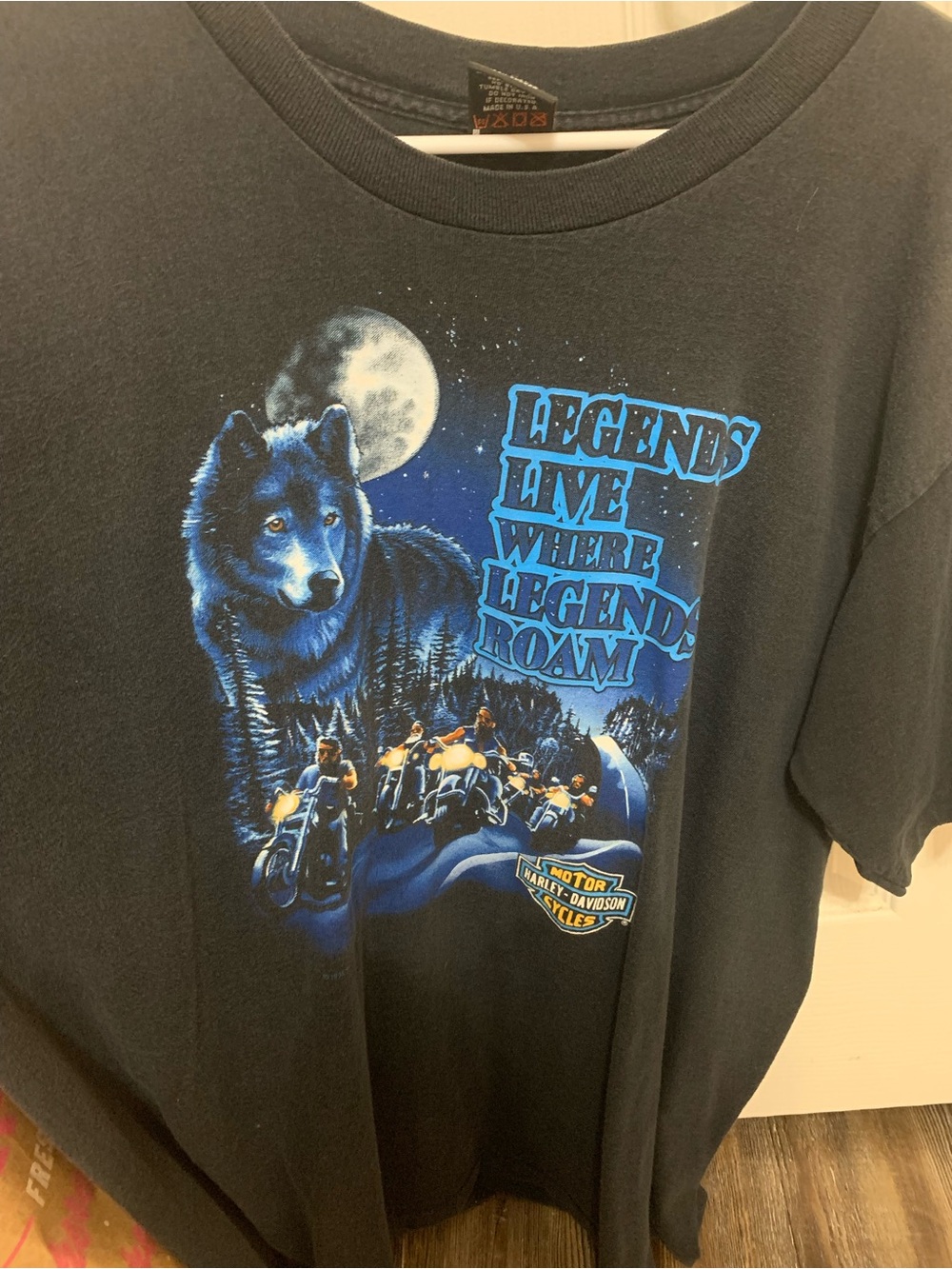 Harley-Davidson Men’s Black Blue 'Legends Live Where Legends Roam' mint ‘95 XL